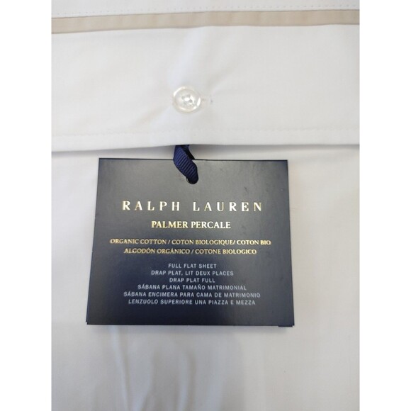 Ralph Lauren Organic Cotton Percale Palmer Full Flat NWT White/Sand Dune (004) - Picture 2 of 4